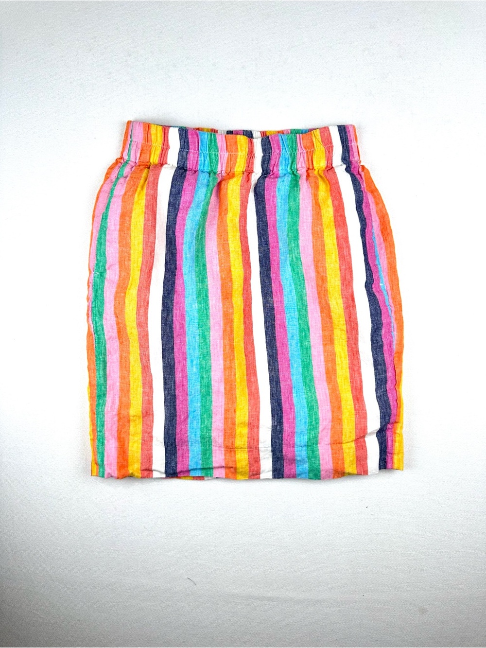 J Crew Rainbow Stripe Linen Pull On Skirt Colorful Beach Resort